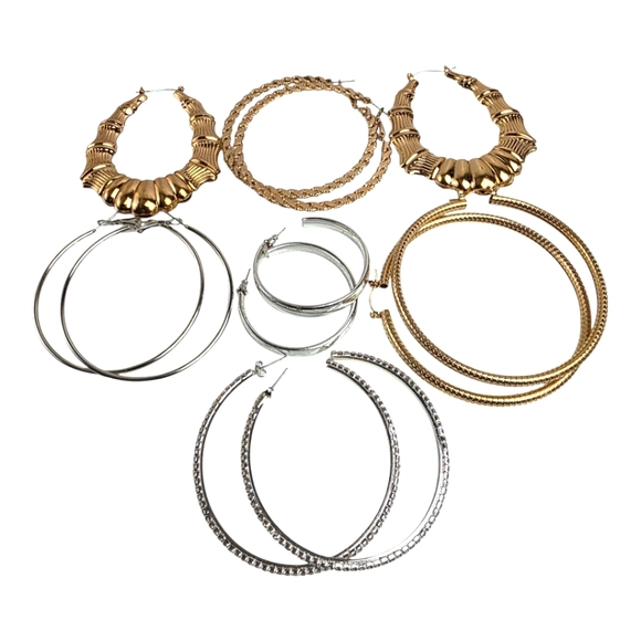 Elegant‎ Gold and Silver Hoop Earrings Set - Picture 1 of 8